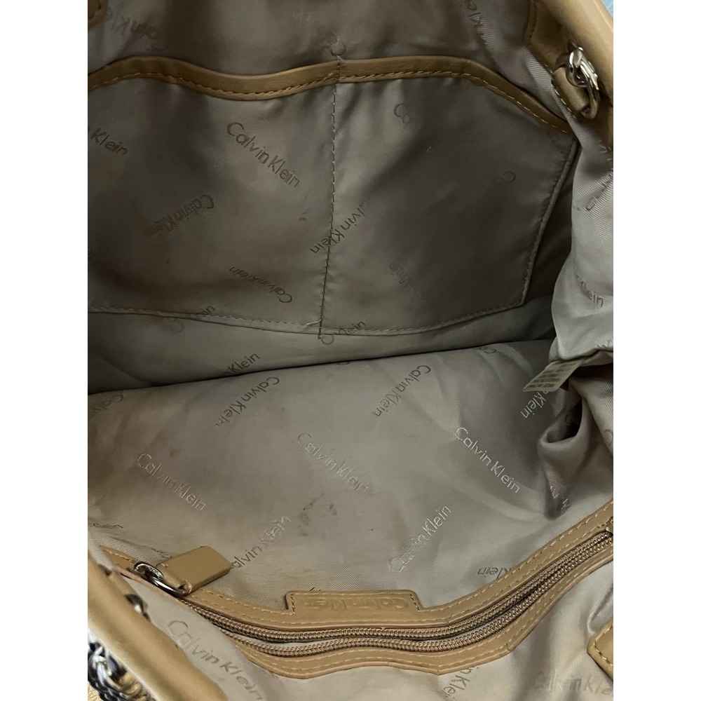 Calvin Klein Womens Leather Tote Purse Tan TurnLock Pocket Minimalist Half Chain - Picture 11 of 11